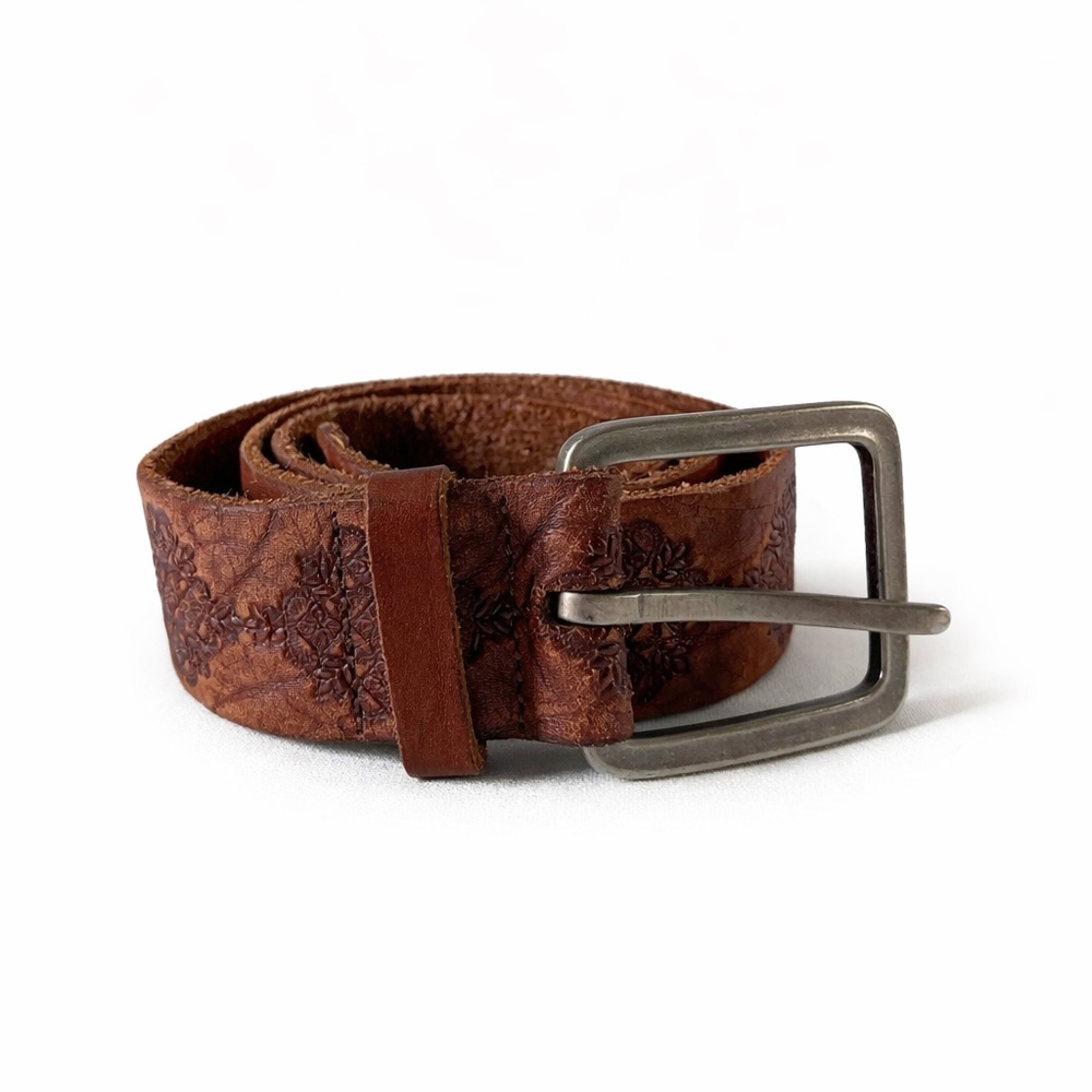 American Eagle Tooled Brown Leather Belt Size Small